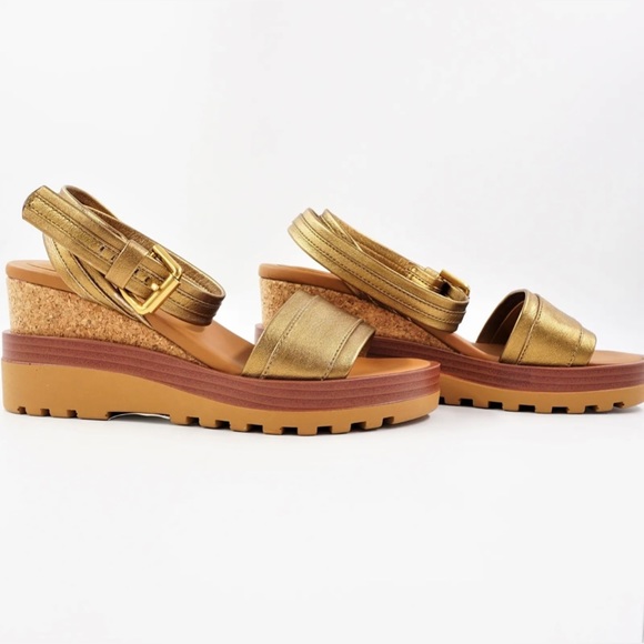 NIB See By Chloe Goat MD Sand Robin Gold Leather Platform Wedge Sandals 6 US - Picture 5 of 16